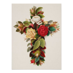 Pôster Cruz de rosas, ilustração da era vitoriana