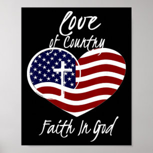 Poster Cruz do Coração da Fé Cristã Patriótica em Deus Am