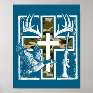 Poster Cruz Fé Camuflagem Caça Pesca Pato Veado Cristão