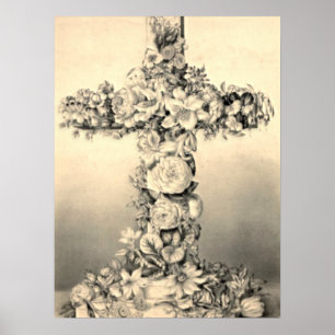 Poster Cruz floral de domingo da páscoa e de palma