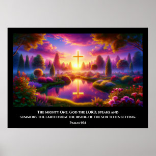 Poster Cruz ouro em um Jardim Tropical Celestial