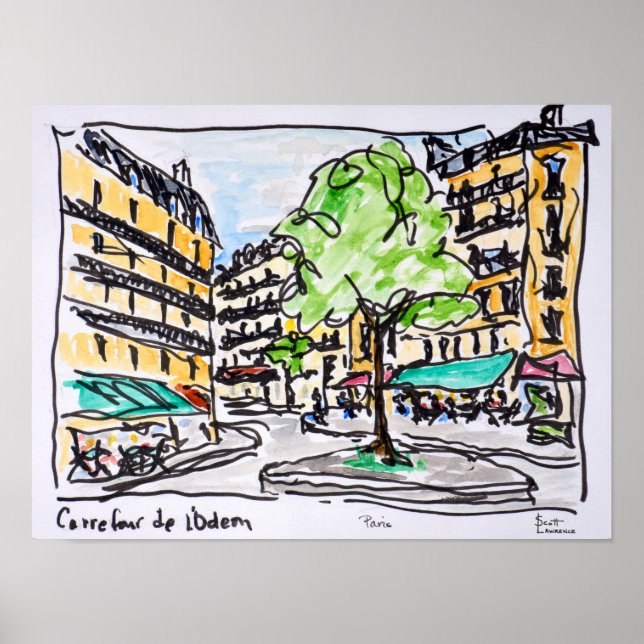 Pôster Cruzamento do Odeon, Paris, França (Frente)