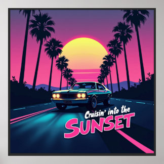 Poster Cruzando ao pôr do sol - Unidade retrô dos anos 80