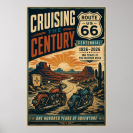 Poster Cruzeiro de Motoqueiro no Deserto da Rota 66 Cente