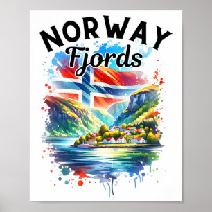 Poster Cruzeiro dos Fiordes da Noruega Bandeira Noruegues