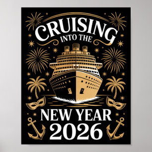 Poster Cruzeiro Para O Ano Novo 2026 Navio de Cruzeiro Fe