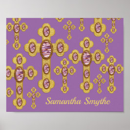 Poster Cruzes Amigadas com 6 Faux Agates Roxos -