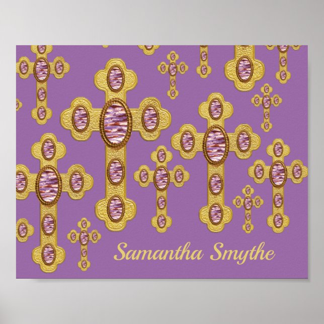 Poster Cruzes Amigadas com 6 Faux Agates Roxos - (Frente)