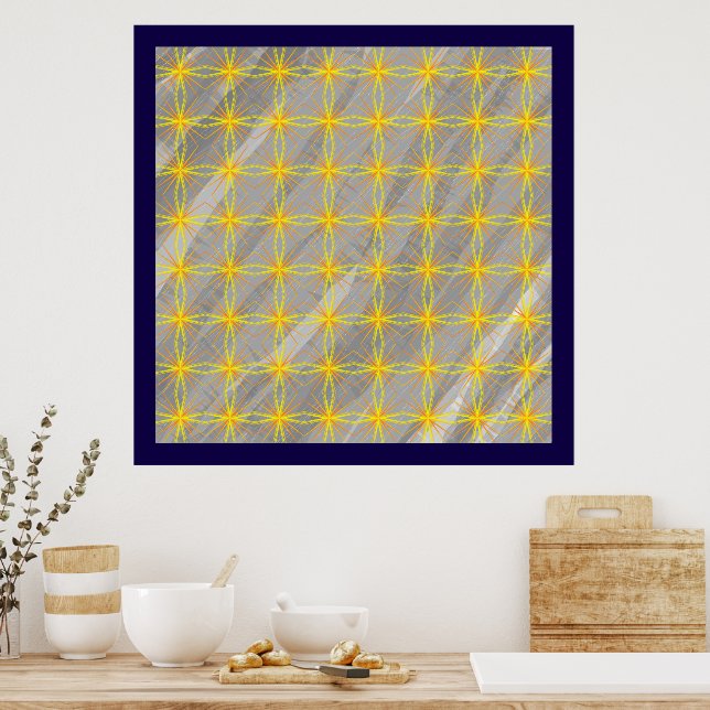 Poster Cruzes de Estrela Dourada em Ondas Cinzas   (Cozinha)