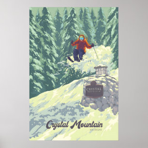 Poster Crystal Mountain Michigan EUA Resort Viagens Esqui