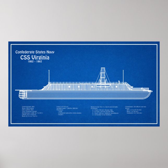 Poster CSS Virginia - Ship Blueprint Planos ABD (Frente)