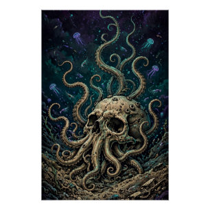 Pôster Cthulhu Crânio — Deep One Ascendente