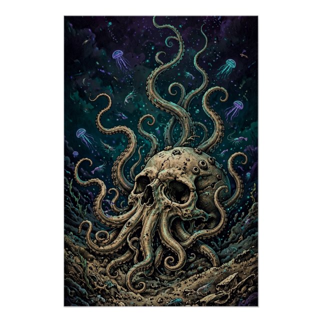 Pôster Cthulhu Crânio — Deep One Ascendente (Frente)