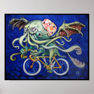 Poster Cthulhu em uma bicicleta