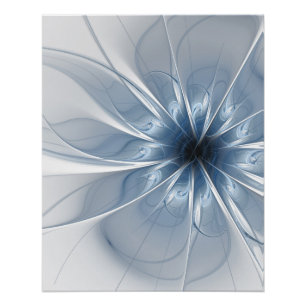 Pôster Cu de flor de fantasia fractal azul macio e tenra