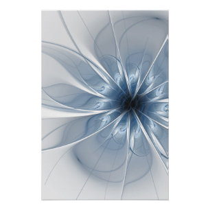 Pôster Cu de flor de fantasia fractal azul macio e tenra