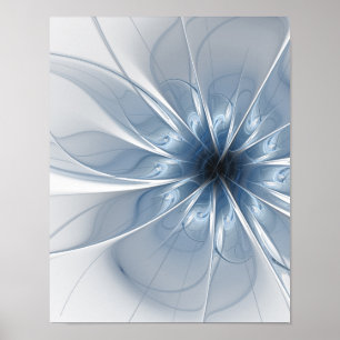 Poster Cu de flor de fantasia fractal azul macio e tenra