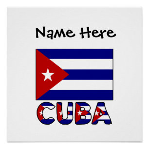 Pôster Cuba Azul Escuro Bandeira Cubana Preta Personaliza