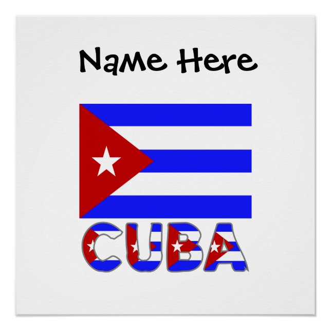 Pôster Cuba Bandeira Azul Claro Personalizada  (Frente)
