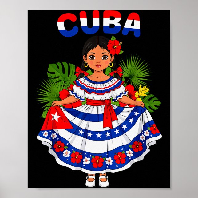 Poster Cuba Cuban Girl Traditional Dress Trocal Flowers  (Frente)