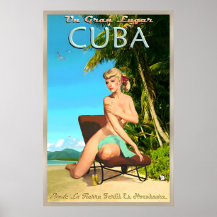 Poster Cuba Ilha Praia Cartaz de Viagem Retro Pin U