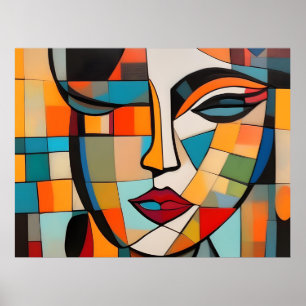 Poster Cubismo Abstrato Lady Face