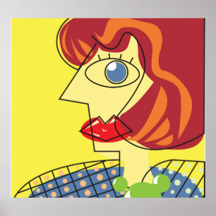 Poster Cubismo Colorido: Arte Retrato Feminina