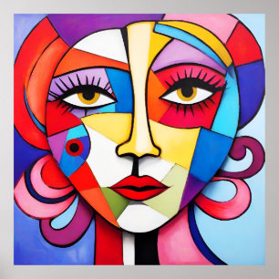 Poster Cubismo Colorido de Abstrato