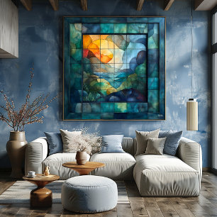 Pôster Cubismo Geométrico Abstrato – Arte de Paisagem Vib