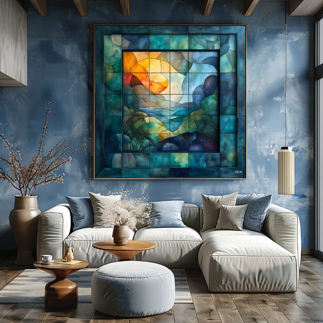 Pôster Cubismo Geométrico abstrato - Arte de Paisagem Viv (Criador carregado)