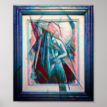 Poster Cubist Art Deco Belly Dancer<br><div class="desc">Um trabalho de arte apresenta uma mulher semimabstrato com um xale/véu em tons azuis,  brancos e cor-de-rosa.</div>