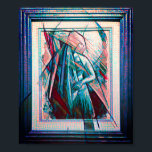 Poster Cubist Art Deco Belly Dancer<br><div class="desc">Um trabalho de arte apresenta uma mulher semimabstrato com um xale/véu em tons azuis,  brancos e cor-de-rosa.</div>