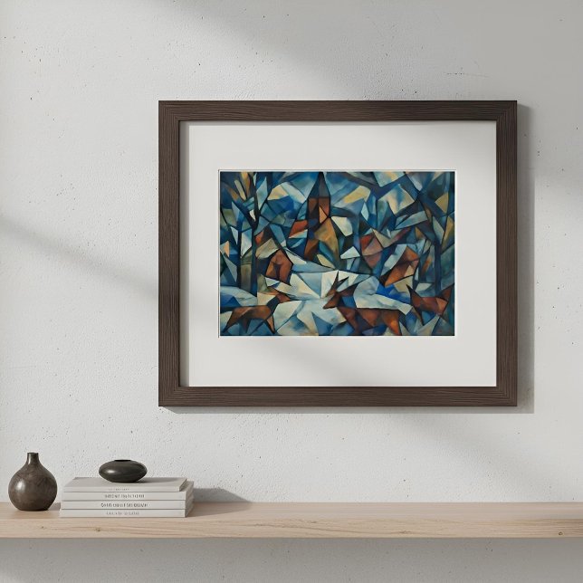 Pôster Cubist Expressionist Winter Village Poster (Lifestyle Shot)