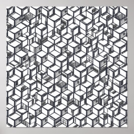 Poster Cubist Geometric Hypercube Decoupage Template Line