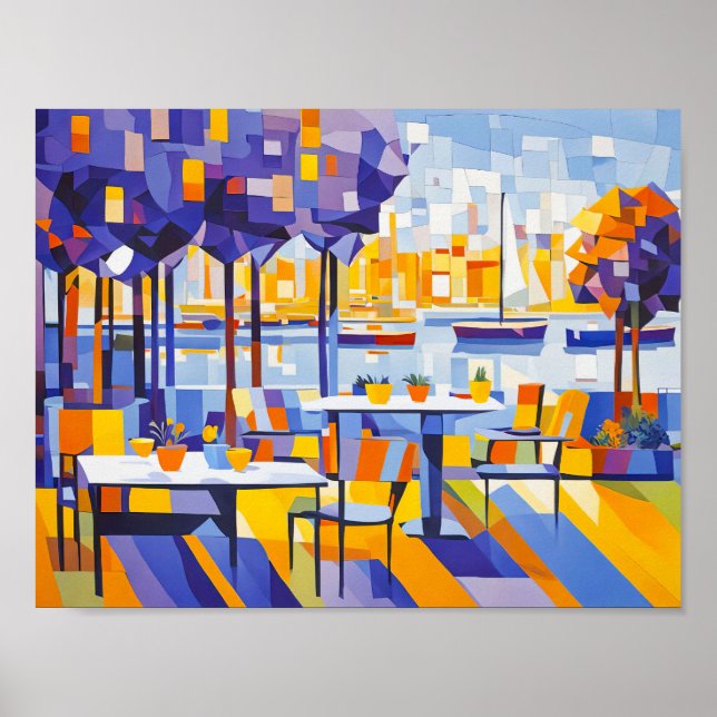 Poster Cubist Outdoor Café com Mesas (Frente)