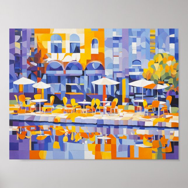 Poster Cubist Street Café com Arches (Frente)