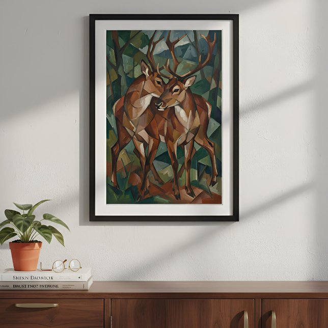 Pôster Cubist Style Reindeer Poster (Lifestyle Shot)