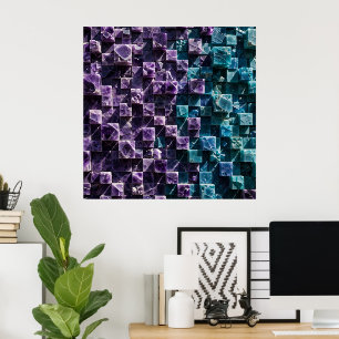 Poster Cubo de Cristal Mineral 3D Abstrato Mosaico Parede