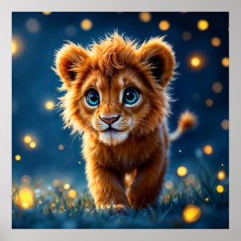 Poster Cubo de leão de ouro Whimsical em cena de sonho