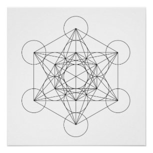 Pôster Cubo de Metatron Preto e Branco