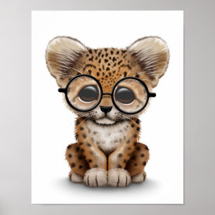 Poster Cubo Leopardo Bonito Vestindo Óculos em Branco