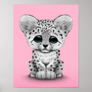 Pôster Cubo-leopardo-da-neve-branca a rosa