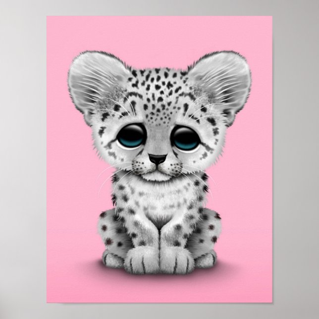 Pôster Cubo-leopardo-da-neve-branca a rosa (Frente)
