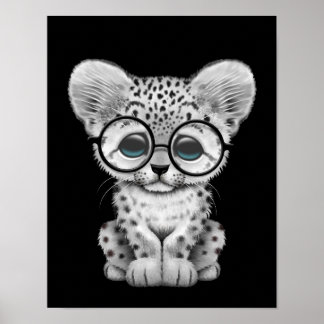 Pôster Cubo-leopardo-da-neve-branca em preto
