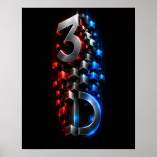 Poster Cubos de Dimensão 3D Metálicos Cartaz Abstrato