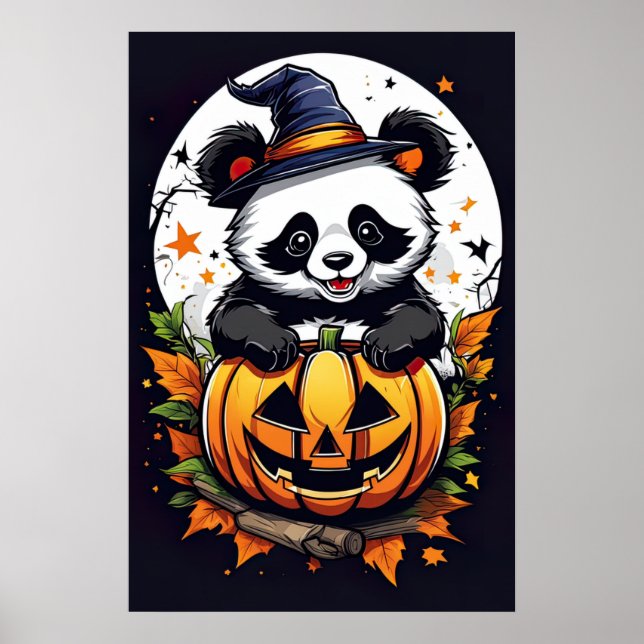 Poster Cuddles assustadores, Panda de Halloween Adorável (Frente)