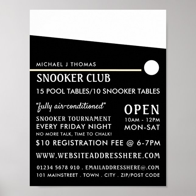 Poster Cue Ball, Clube de Piscinas, Publicidade do Snooke (Frente)