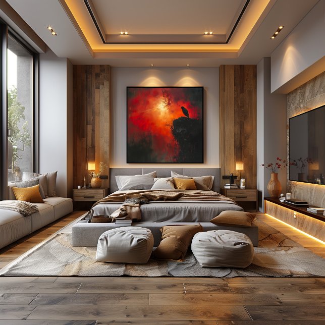 Pôster Cuervo Solitario: El Abrazo Ardiente del Atardecer (Criador carregado)