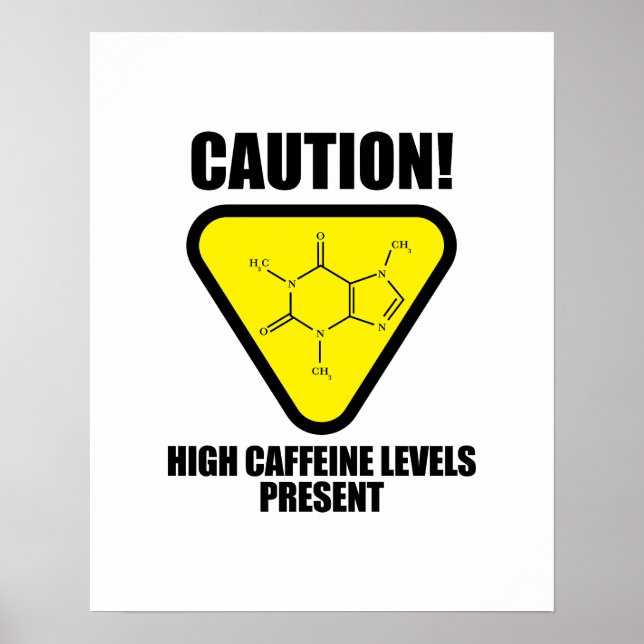 Poster Cuidado! Alto Nível de Cafeína Presente (Frente)