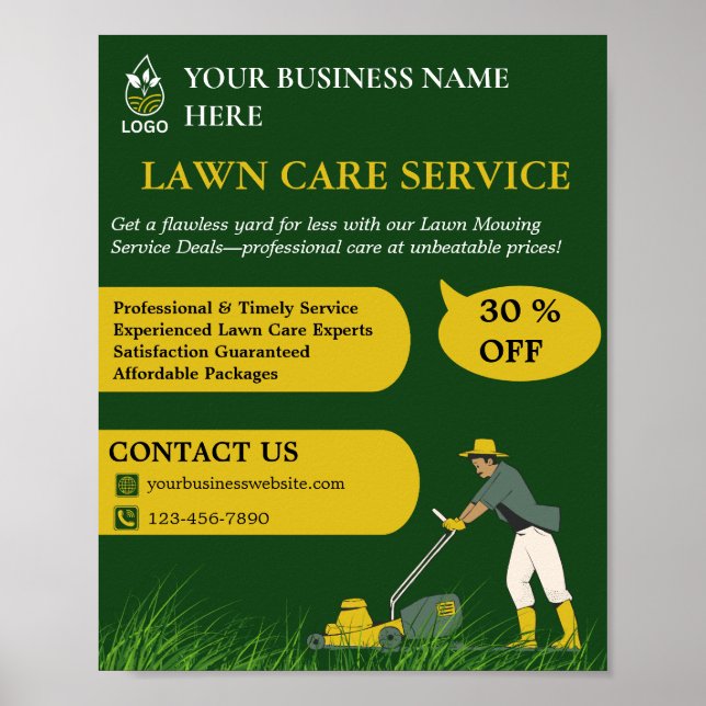 Poster Cuidado com Gramado Verde e Amarelo  (Frente)